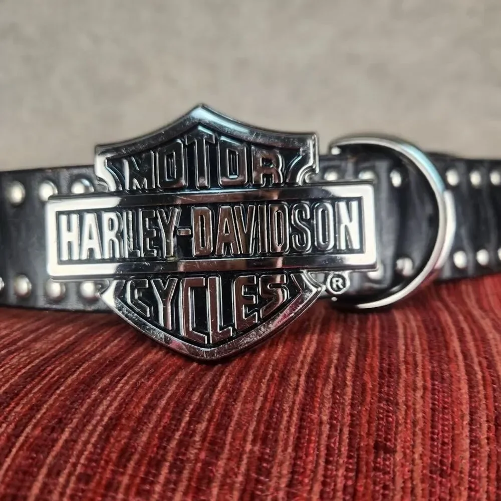 Vintage Harley Davidson Black Leather Belt Silver Logo Buckle Sz 38 2004 Biker